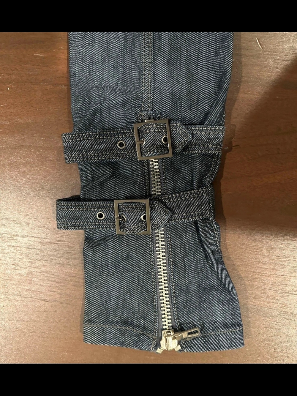 Frankie B. Slate-Style Blue Denim Pants with Silver Zipper Accent - Picture 4 of 7